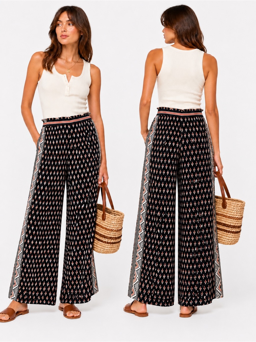 Anthropologie Maeve Rooibos Wide Leg Pants Black Motif Boho Small NWT